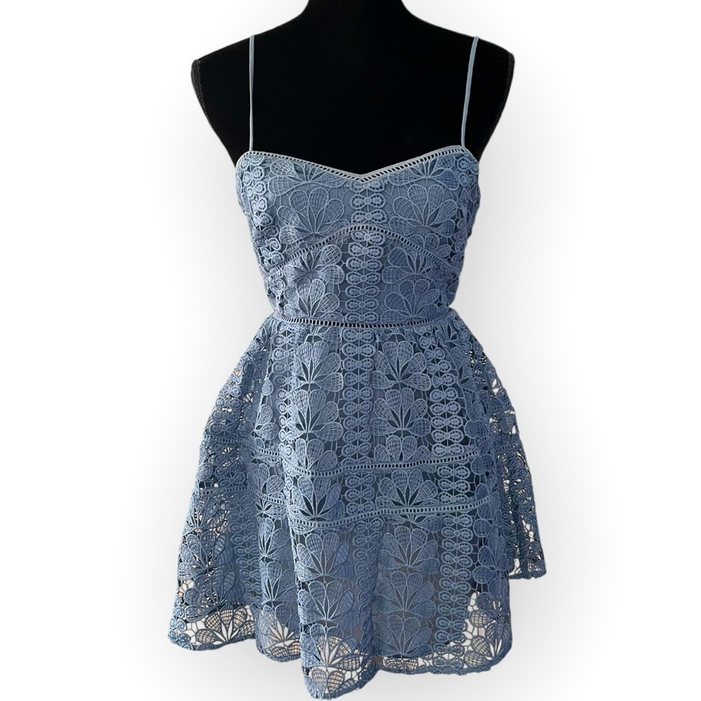 Blue Lace Spaghetti-Strap Dress